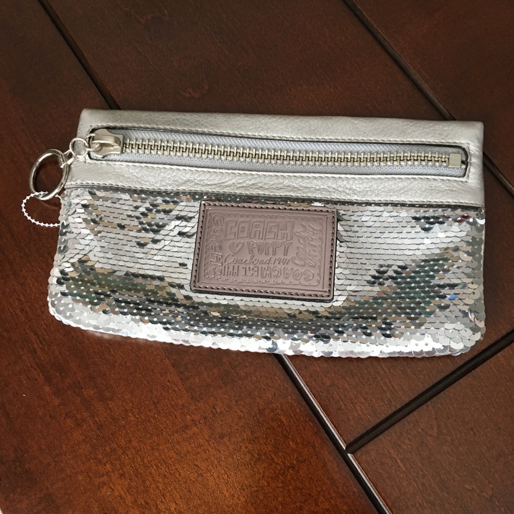 Coach Poppy silver sequined clutch/wristlet